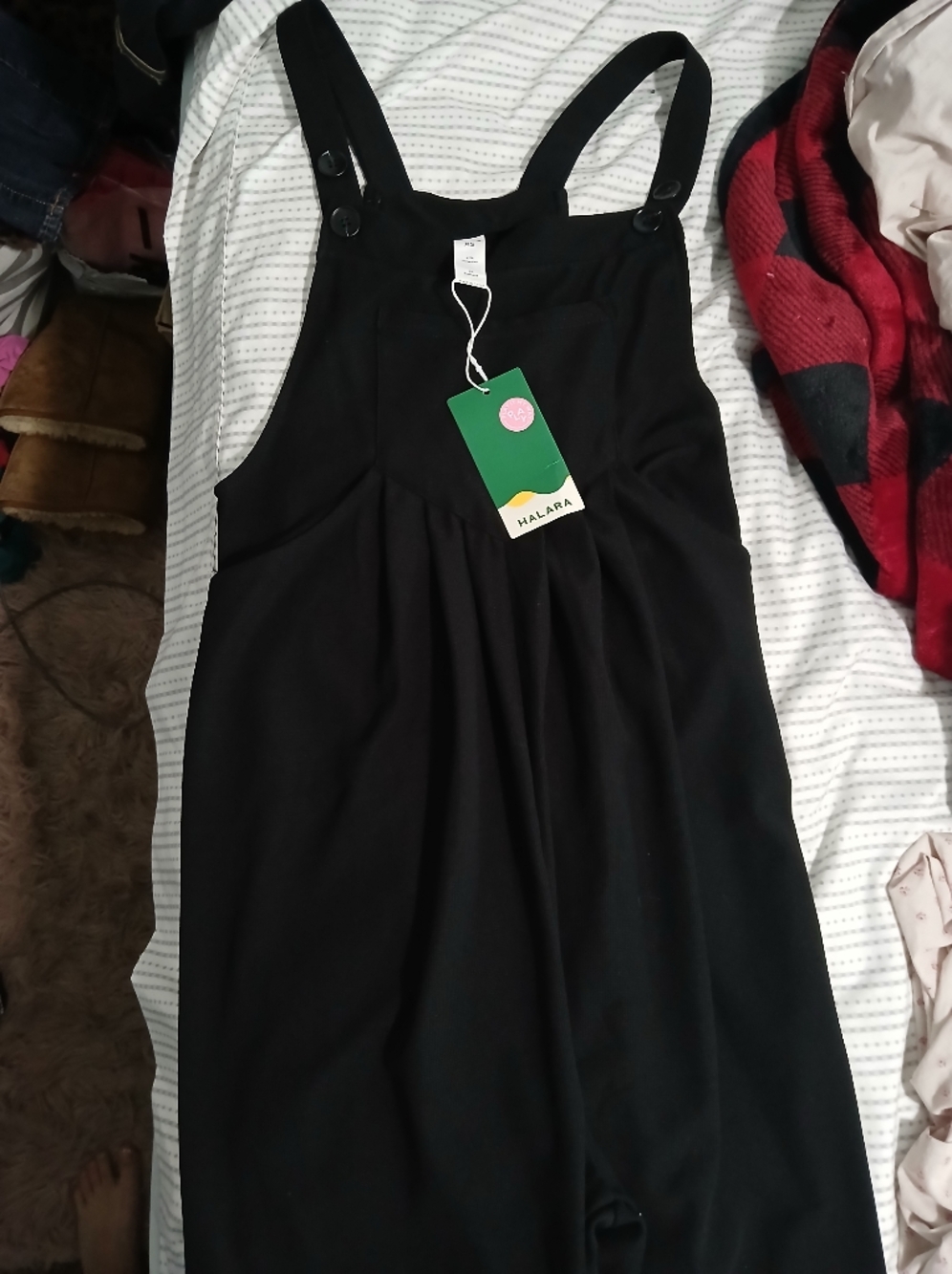 HALARA Black Waffle Knit Overalls